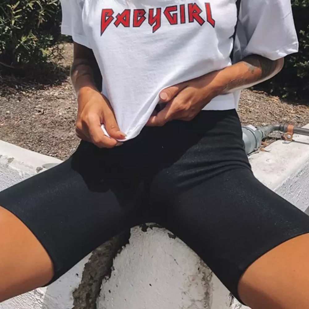 SOFT BLACK THICK WAIST BAND BIKER SHORT BLACK/TAN